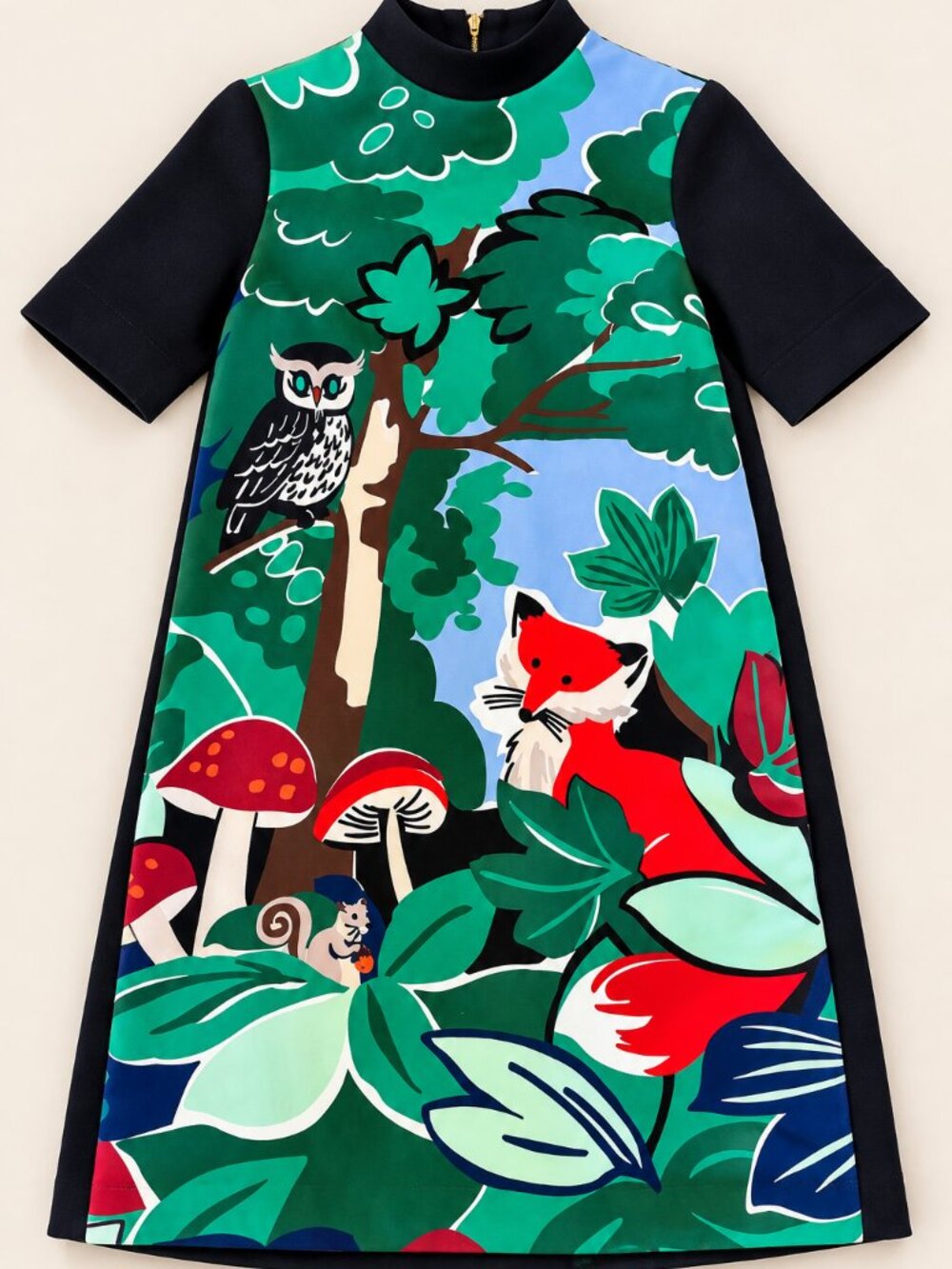 Kate Spade Fabled Forest Woodland Print Mock Neck Shift Dress Size 0